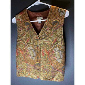 Ann Taylor Paisley Floral Vest Womans Size P Brown Rayon Viscose Vintage USA